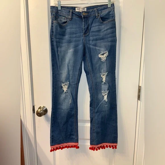 ❤️Velvet Heart Boho Pompom Jeans SZ27❤️ - Picture 1 of 13